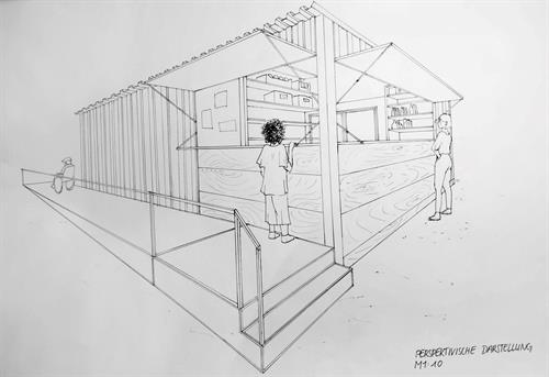 Design drawing for the neighborhood kiosk in Geropark, Mönchengladbach.
