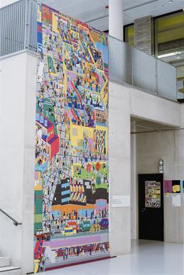 Banner with drawn map of the department. Design by Friedrich Breidenich and Shiwen Sven Wang.