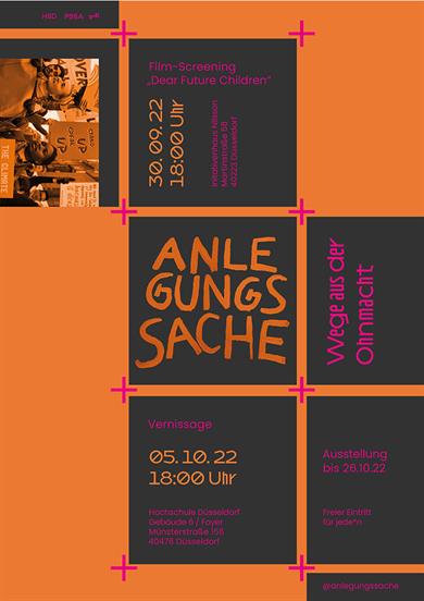 Poster with info about the event "Anlegungssache - Wege aus der Ohnmacht".