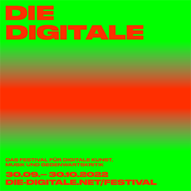 Poster for "die digitale" in Düsseldorf. Only writing can be seen.