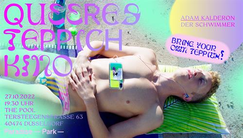 Poster for queer carpet cinema part 3 with the film THE SWIMMER by Adam kalderon.