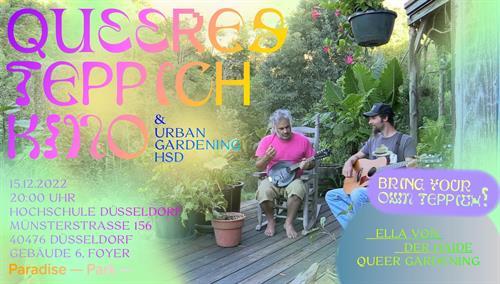 Poster on queer carpet cinema and urban gardening at Düsseldorf University of Applied Sciences.