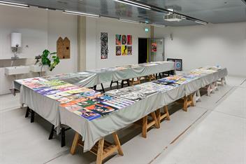 Photo of the room of the exhibition of the final works of Ruohan Wang