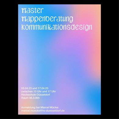 Plakat der Mappenberatung Master Kommunikationsdesign für April 2023.