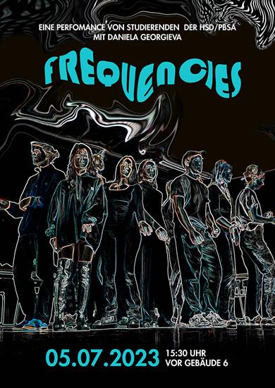 Poster announcing the performance "frequencies" of the seminar Techno Buddy.