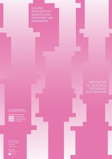 Poster for the exhibition "Falling Monuments?" by Lia Bach and Lea Meister.