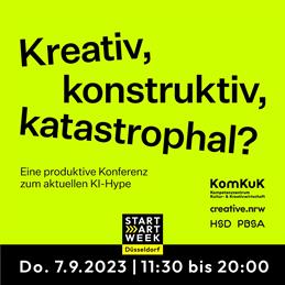 Poster of the event "Creative, Constructive or Catastrophic?" on the current AI hype on September 7, 2023.