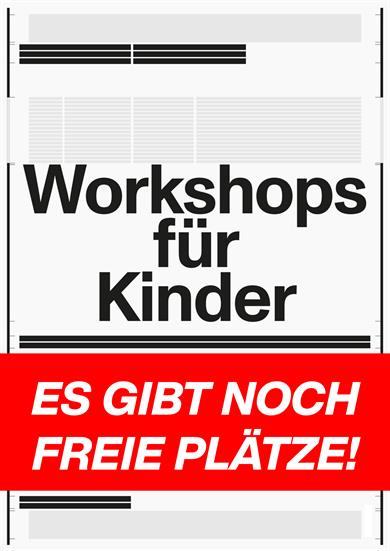 Poster for children's workshops during the exhibition "New Design from Düsseldorf". There are still free places.