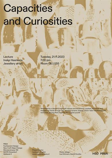 Poster for the lecture by jewellery artist Ineke Herkens on 21 November 2023.